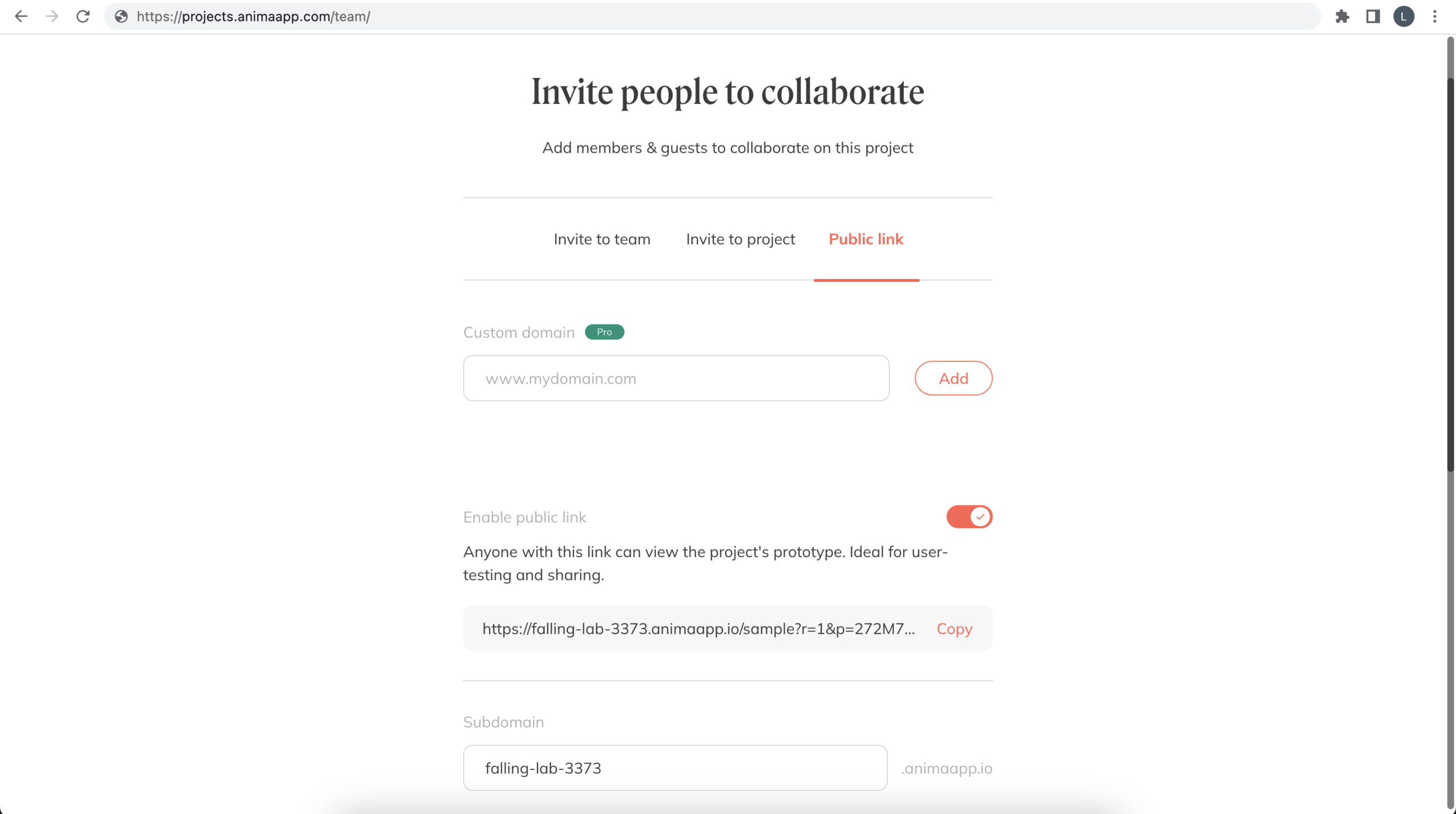 Sharing a link to an interactive prototype built in Figma.