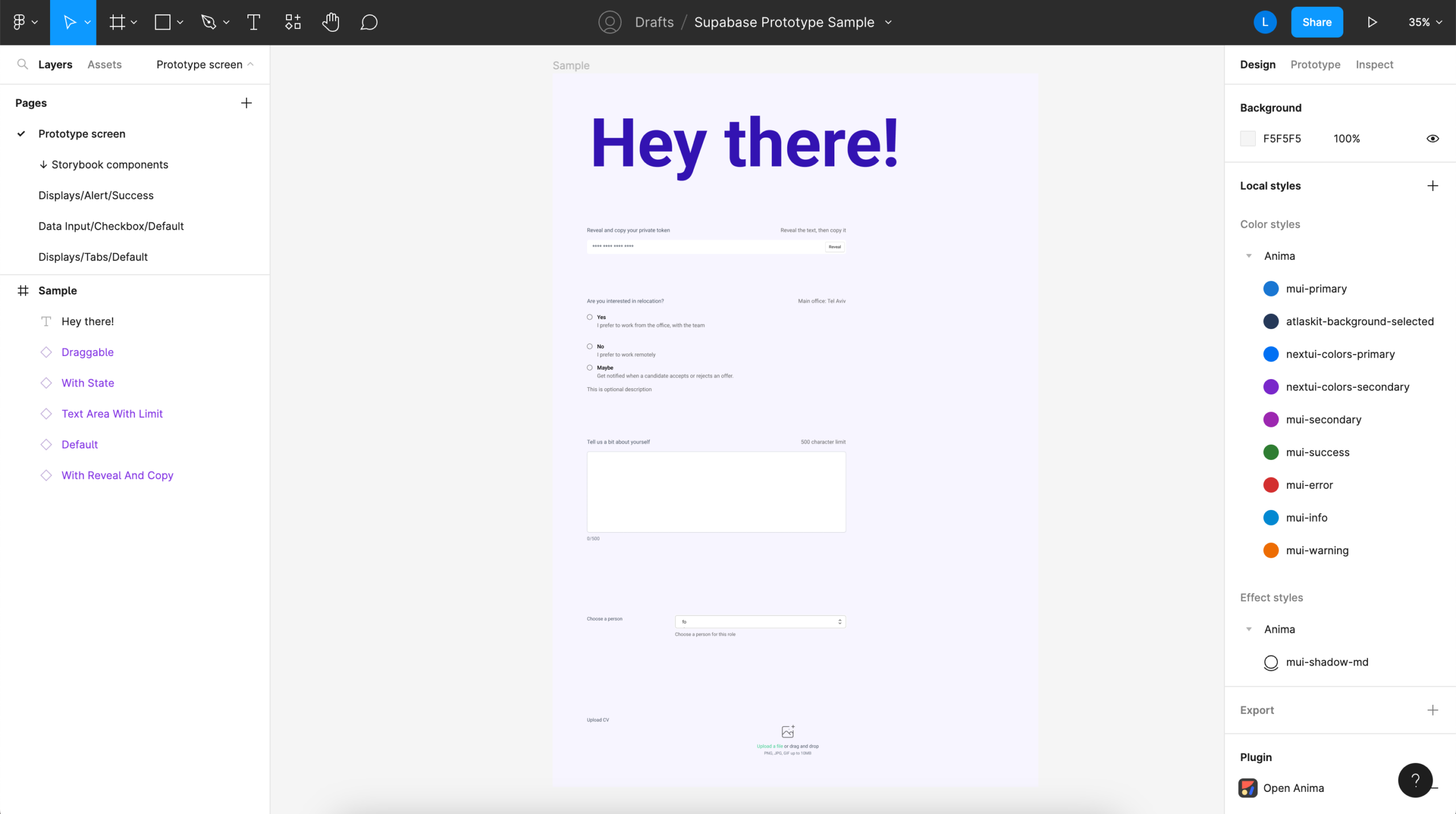 A form built with live production components in Figma