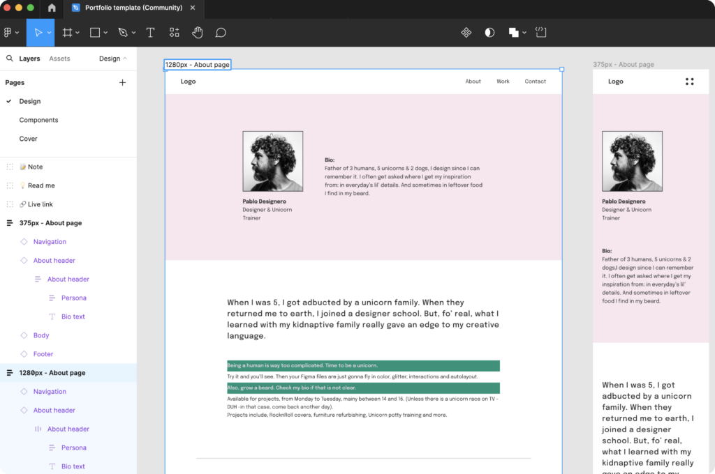 Portfolio design in Figma